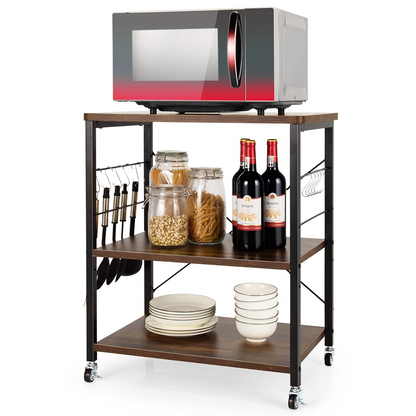 Goflame Kitchen Baker's Rack 3-Tier Microwave Cart on Wheels