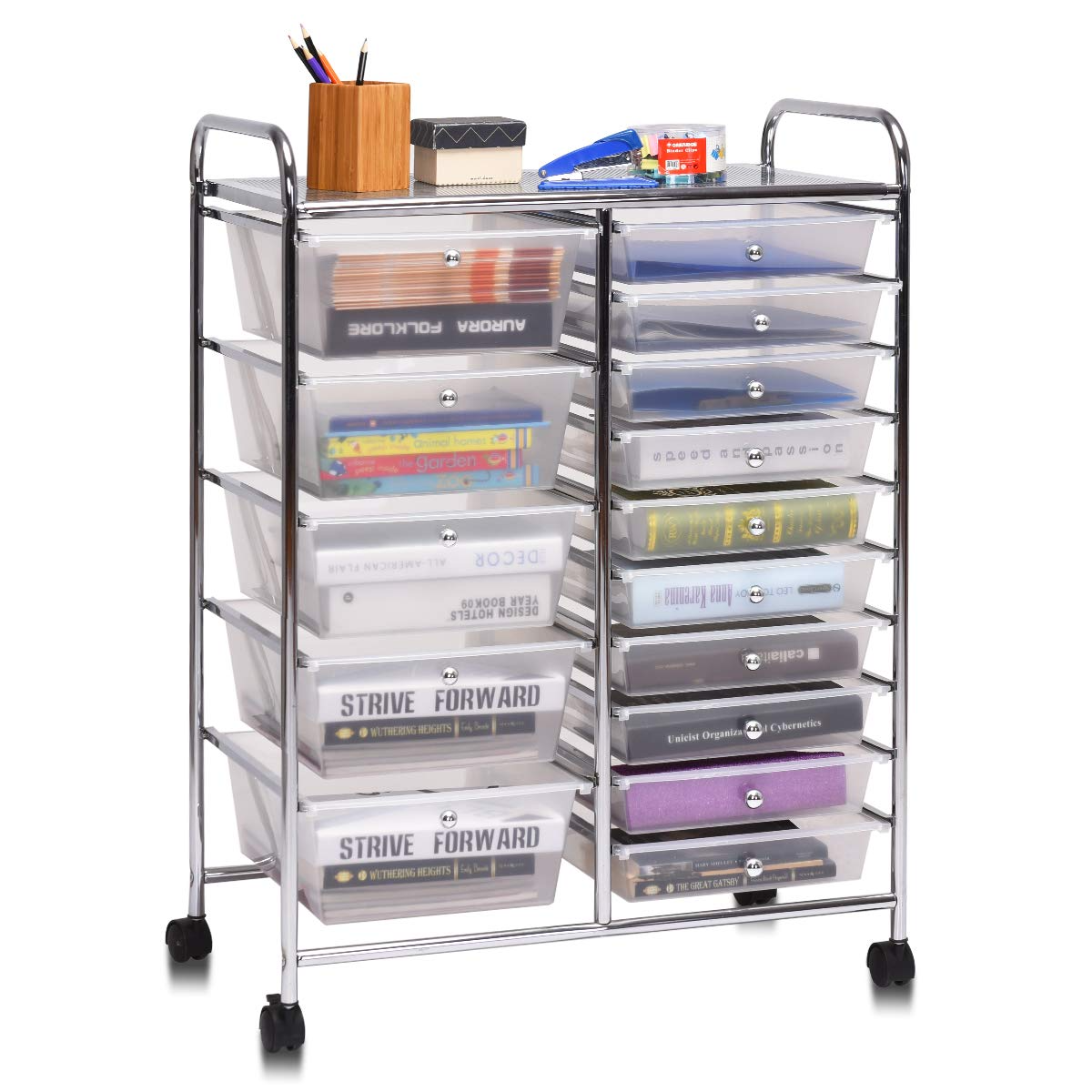 15-Drawer Organizer Cart Office School Rolling Storage Cart - Goflame