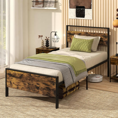 Goflame Twin Size/Full Size/King Size/Queen Metal Platform Bed Frames with Wooden Headboard & Footboard