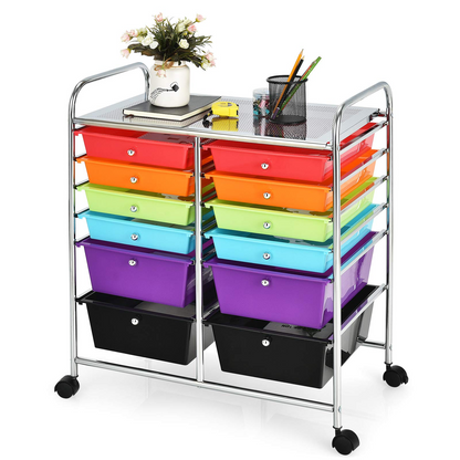 Goflame 12 Drawer Rolling Storage Cart Tools Scrapbook Paper Office School Organizer