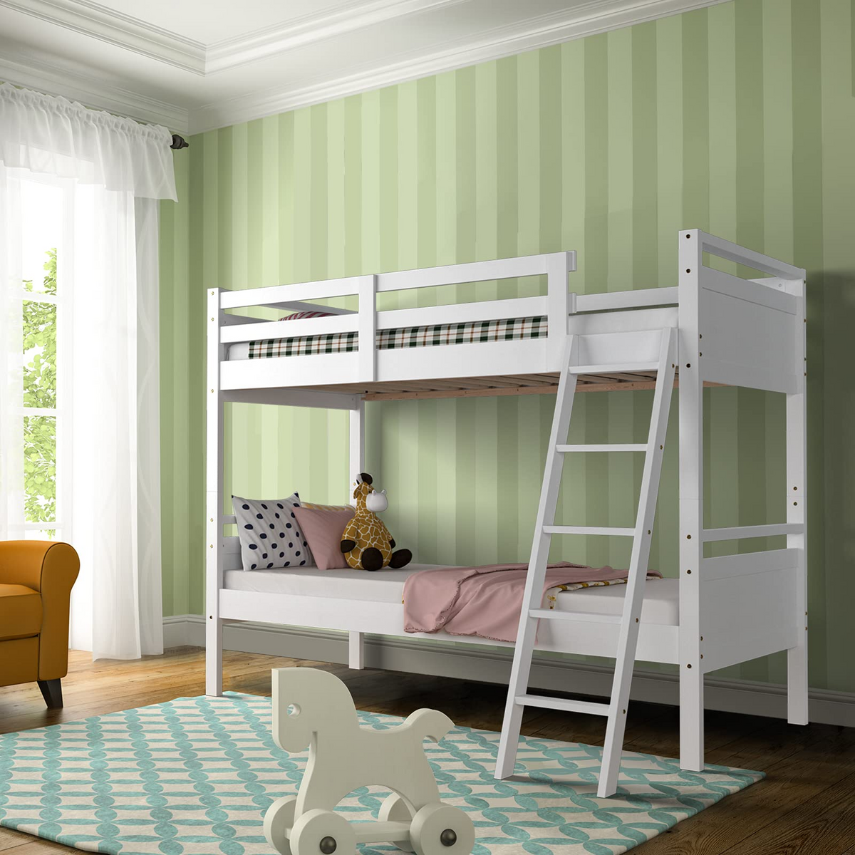 Goflame Twin Over Twin Bunk Bed, Solid Wood Twin Bunk Bed Convertible Into Two Individual Beds
