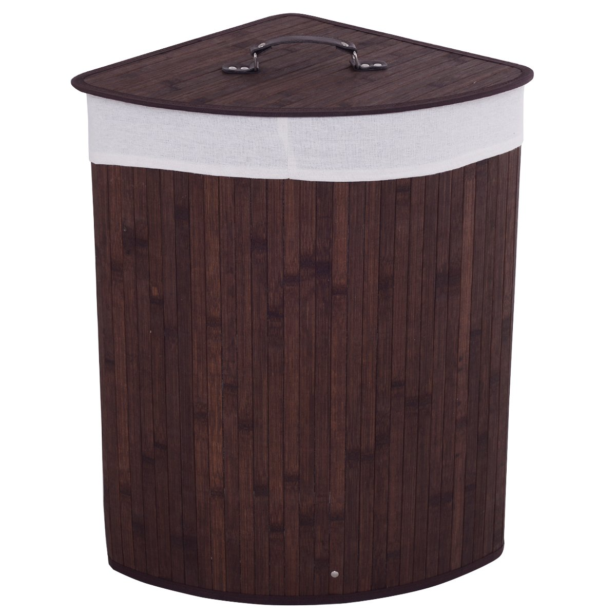 Goflame Corner Laundry Hamper with Lid, Bamboo Laundry Basket with Removable Liner and Handle