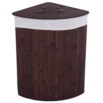 Goflame Corner Laundry Hamper with Lid, Bamboo Laundry Basket with Removable Liner and Handle