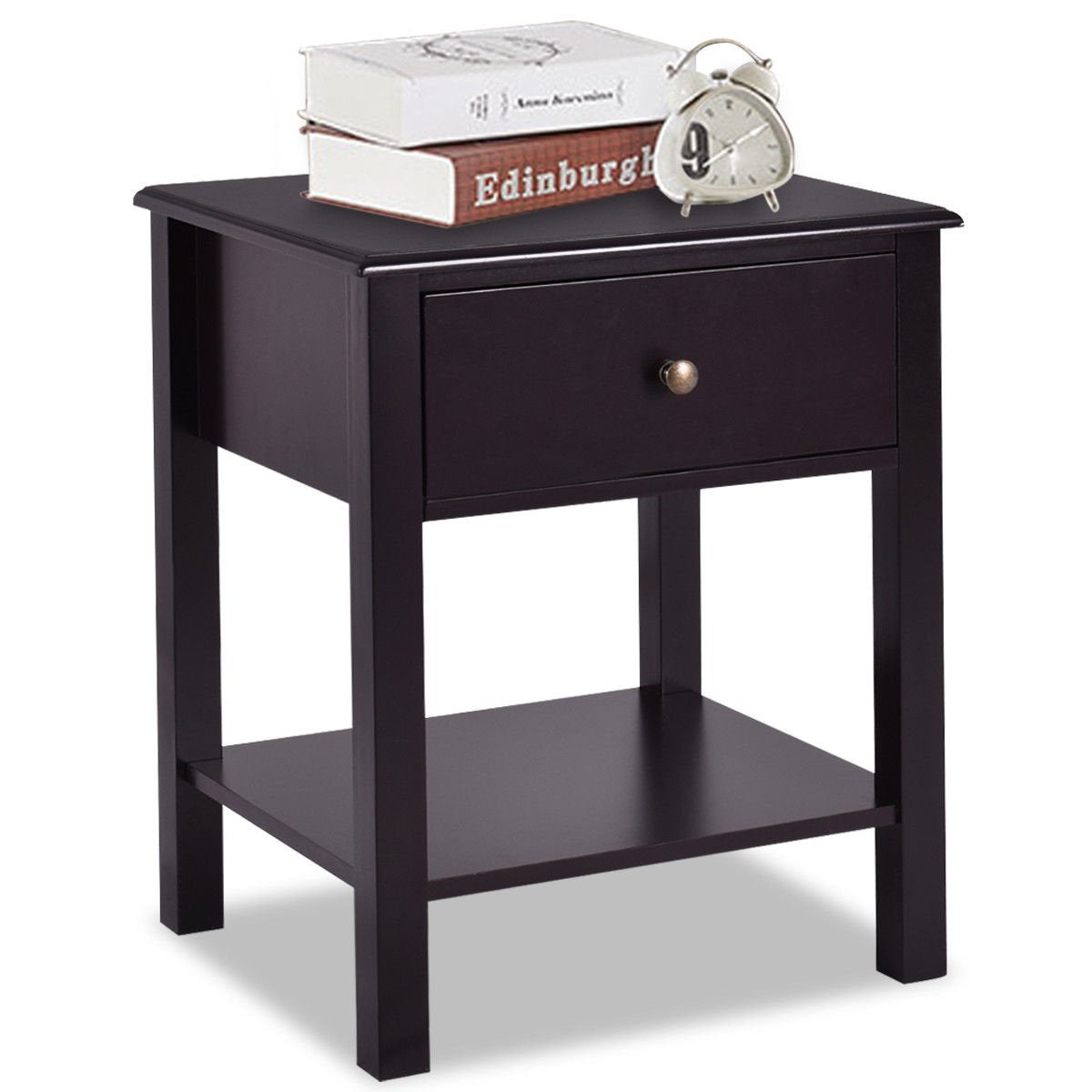 Goflame Nightstand W/Drawer and Shelf, Stable Frame Storage Cabinet