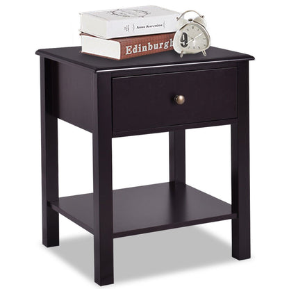 Goflame Nightstand W/Drawer and Shelf, Stable Frame Storage Cabinet
