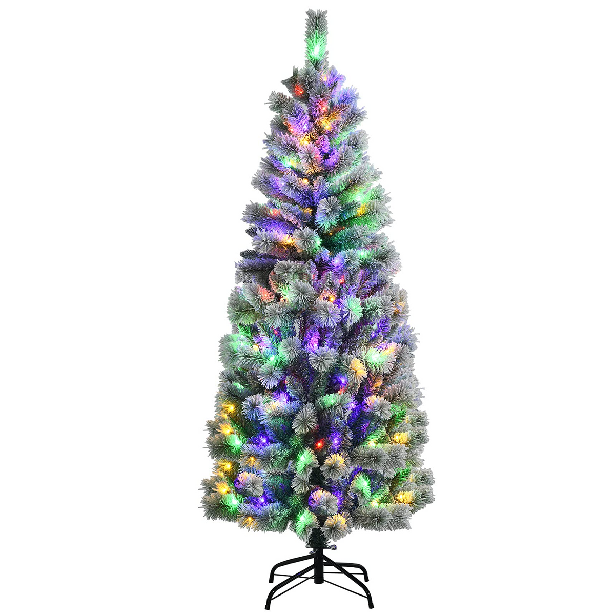 Goflame Snow Flocked Christmas Tree, Premium Hinged Artificial Pine Tree, Remote Controller, Xmas Full Tree for Indoor - GoflameUS
