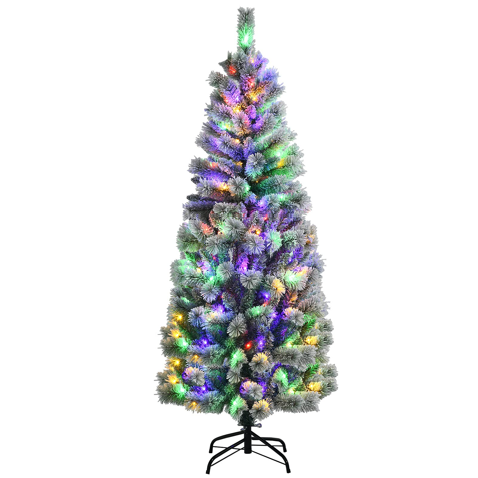 Goflame Snow Flocked Christmas Tree, Premium Hinged Artificial Pine Tree, Remote Controller, Xmas Full Tree for Indoor - GoflameUS