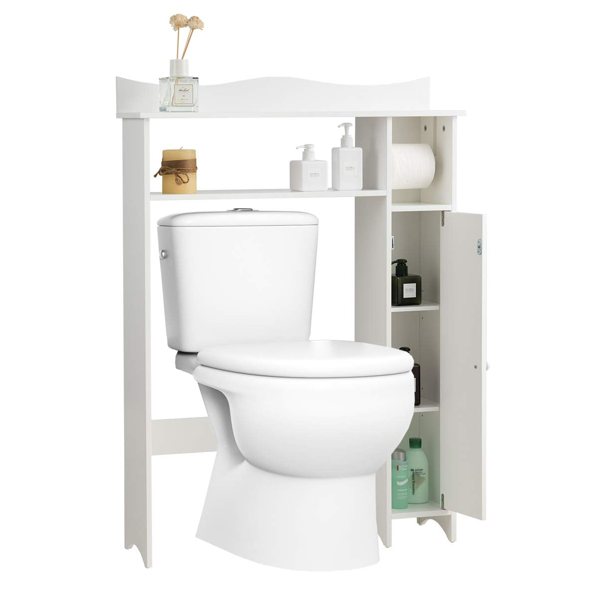 Goflame Over-The-Toilet Storage Rack, Bathroom Freestanding Space Saver with 1-Door Side Storage Cabinet