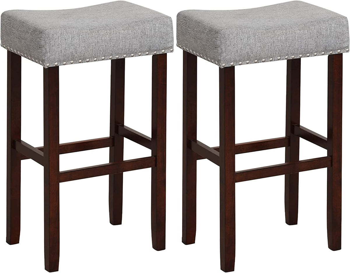 Goflame 29.5" Bar Height Bar Stools Set of 4 - Backless Saddle Barstools with Nailhead Linen Foam Seat