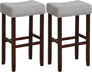 Goflame 29.5" Bar Height Bar Stools Set of 4 - Backless Saddle Barstools with Nailhead Linen Foam Seat
