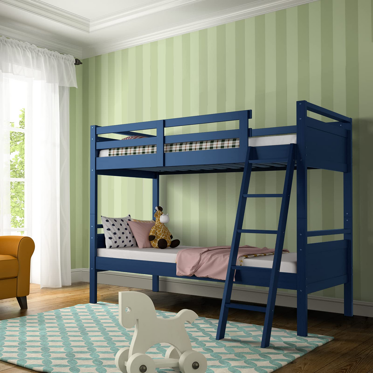 Goflame Twin Over Twin Bunk Bed, Solid Wood Twin Bunk Bed Convertible Into Two Individual Beds