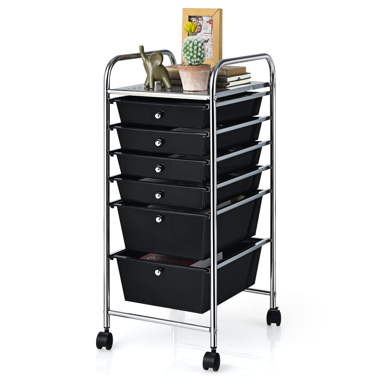 6 Storage Drawer Cart Rolling Organizer Cart, Black - Goflame