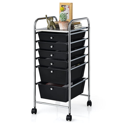 6 Storage Drawer Cart Rolling Organizer Cart, Black - Goflame