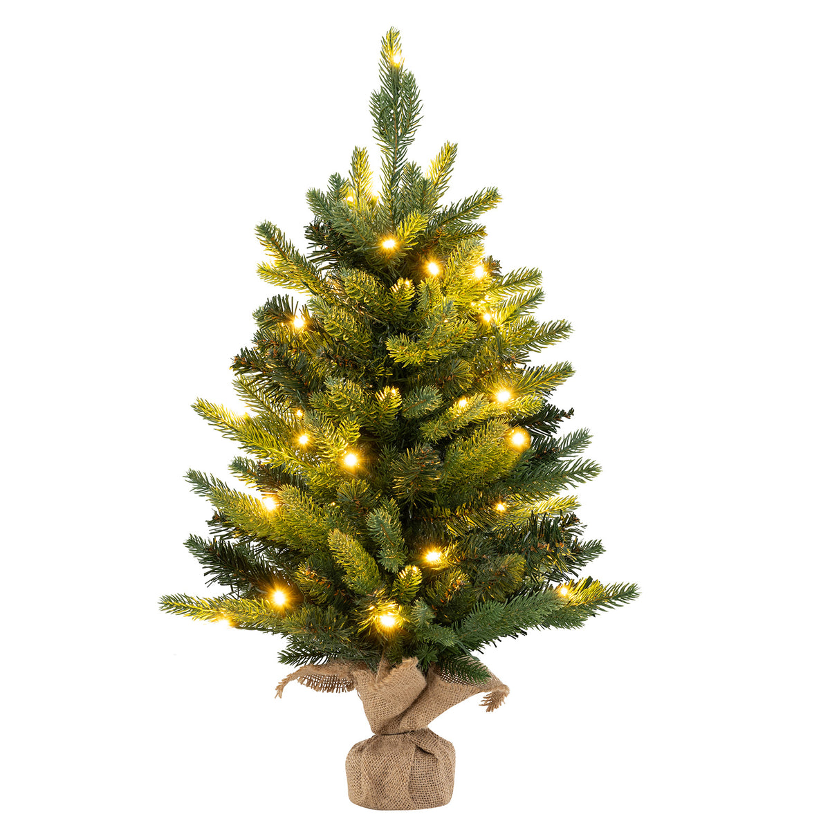 2FT Pre-Lit Artificial Mini Christmas Tree, Small Tabletop Xmas Fir Tree with 234 Branch Tips