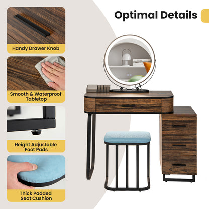 Vanity Table Set with 3-Color Lighted Swivel Touch Screen Mirror, Dressing Table Set with Human Body Induction