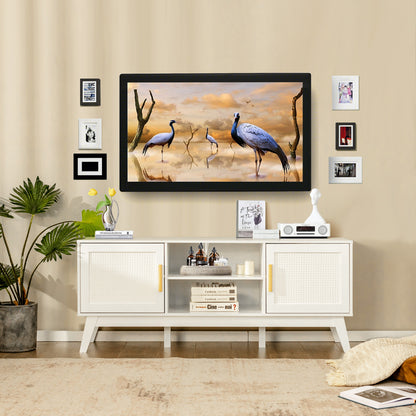Rattan TV Stand for TVs up to 65 Inch, Modern Entertainment Center with Storage Cabinet