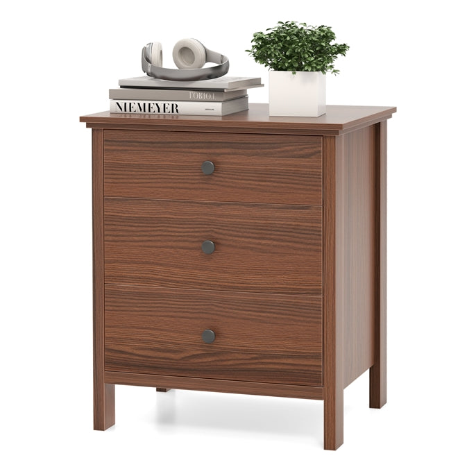 Goflame Modern 3-Drawer Nightstand Wooden Bedside Table