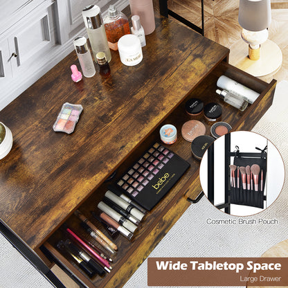 Industrial Vanity Table with 3-Position Adjustable Mirror, Makeup Dressing Table with Cosmetic Brush Pouch and 1 Large Drawer