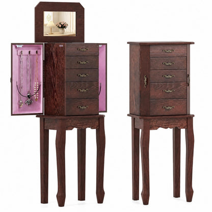 Jewelry Armoire Cabinet with Flip Top Mirror, Standing Jewelry Chest, Top Storage Tray