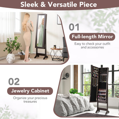 Jewelry Cabinet, Jewelry Organizer with Full Length Mirror Door, Standing Makeup Mirror