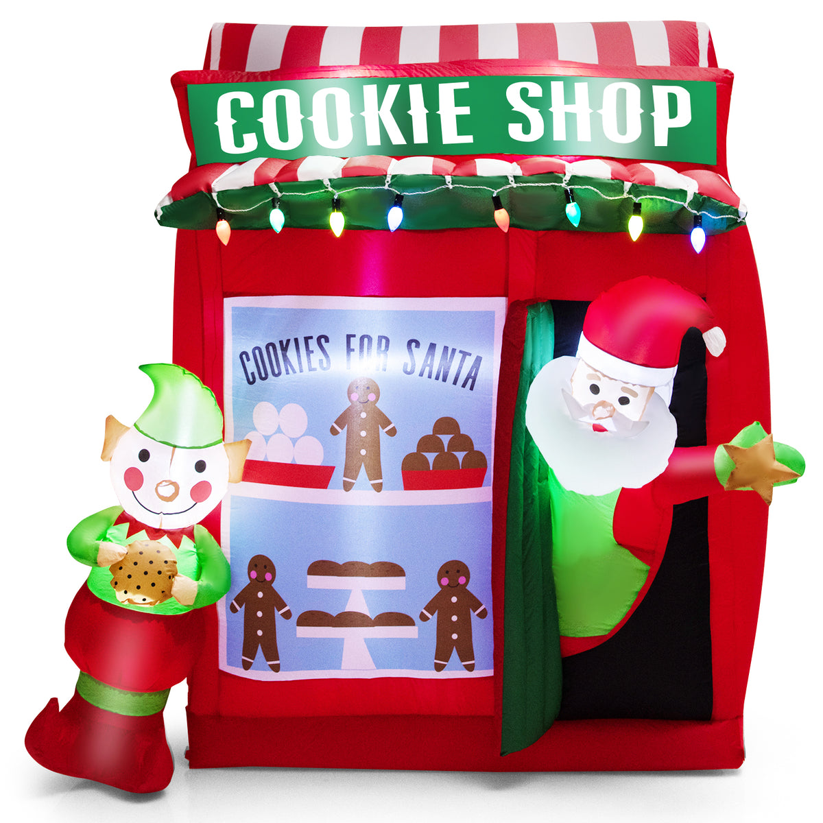 6.5 FT Christmas Inflatable Santa Claus, Outdoor Self-Inflatable Holiday Decoration with Cookie Shop