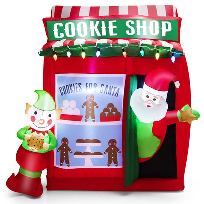 6.5 FT Christmas Inflatable Santa Claus, Outdoor Self-Inflatable Holiday Decoration with Cookie Shop