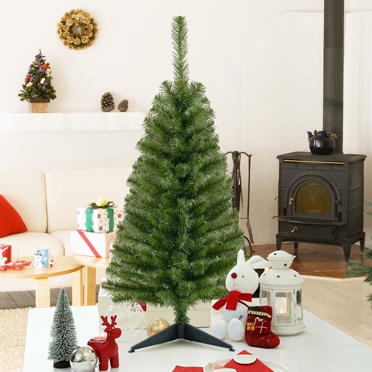 GOLFLAME 3FT Artificial Christmas Tree, Premium Mini Xmas Pine Tree with Stand Base Thicken Tips