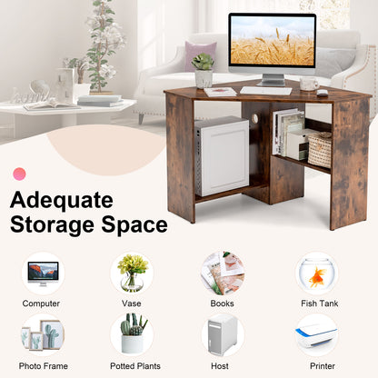 Corner Desk with Storage Shelves, Triangular Computer Desk with Cable Management Holes