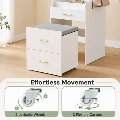 3-in-1 Vanity Desk with Flip Top Mirror, Hidden Rolling Chair, Charging Station