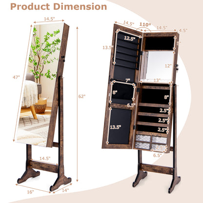 Jewelry Cabinet Freestanding, Lockable Jewelry Armoire Organizer with Full-length Frameless Mirror