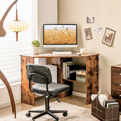 Corner Desk with Storage Shelves, Triangular Computer Desk with Cable Management Holes