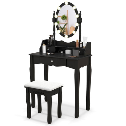 Vanity Table Set with Rotatable Mirror, Makeup Vanity Desk with 3-Color Dimmable LED Lights
