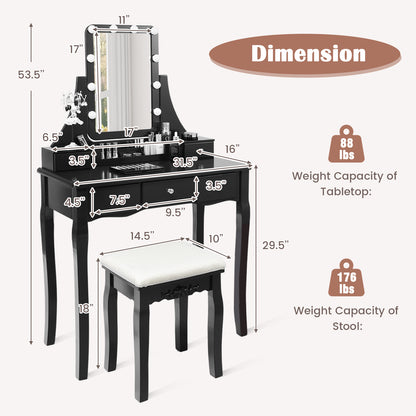 Vanity Table Set with Lighted Rotatable Mirror, Makeup Table with 3-Color Lights