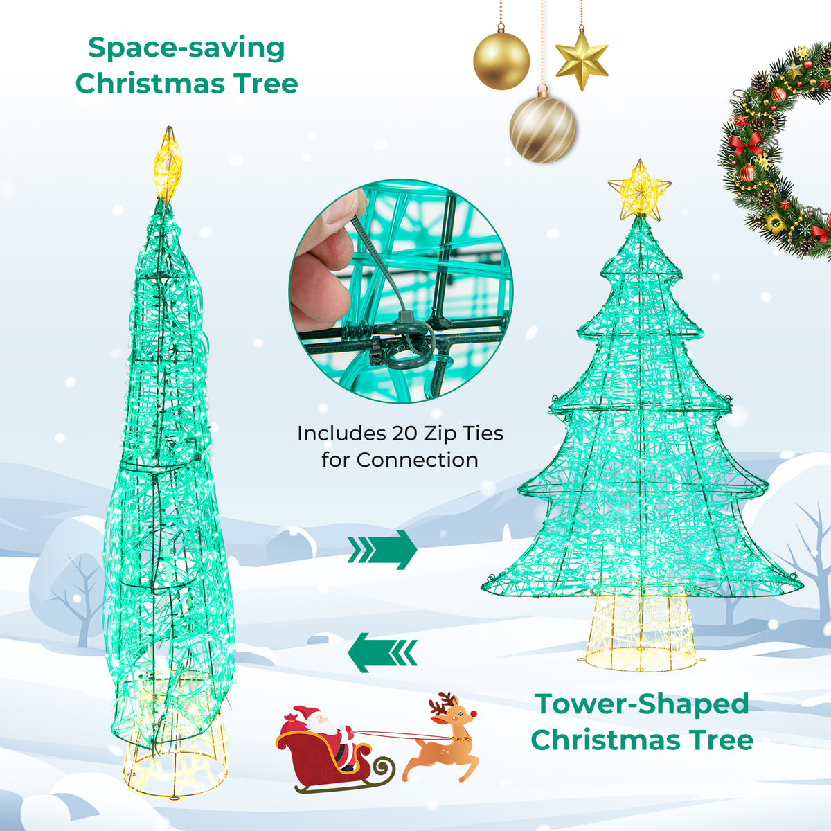 4FT Lighted Christmas Tree with Top Star, Illuminated Christmas Tree Decoration with 520 Warm White LED Lights