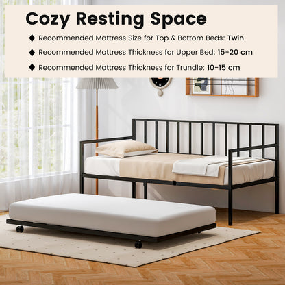 Daybed with Trundle Twin Size, Space-Saving Sofa Bed Frame with Rolling Pull-Out Bed