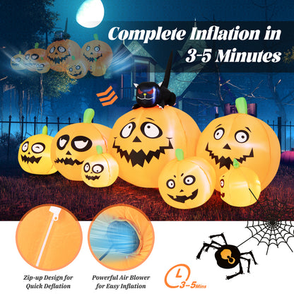 8FT Long Halloween Inflatable Pumpkin, 4 Pumpkins Patch Halloween Decoration with Black Cat and Built-in LED Lights