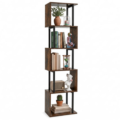 Goflame 5-Tier S-Shaped Wood Bookcase w/Metal Frame (1/2)