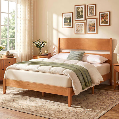 Goflame Queen/Full/Twin Size Wooden Bed Frame with Slatted Headboard
