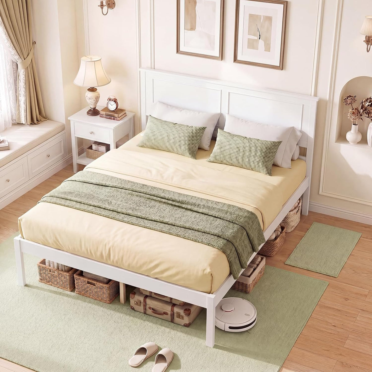 Goflame Wood Queen/Full/Twin Size Bed Frame with Wooden Slat Support