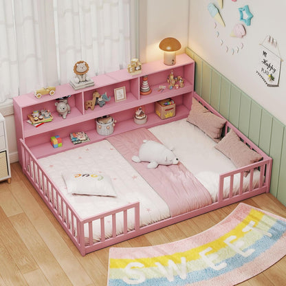 Goflame Wooden Montessori Bed Frame with Bookcase
