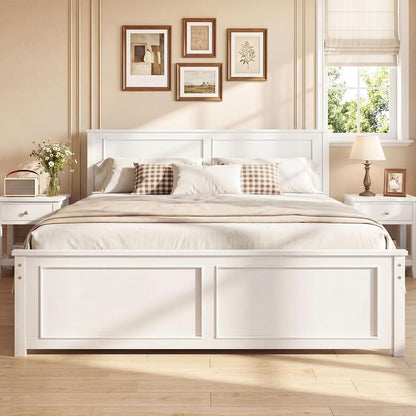 Goflame Wood Queen/Full/Twin Size Farmhouse Solid Platform Bed