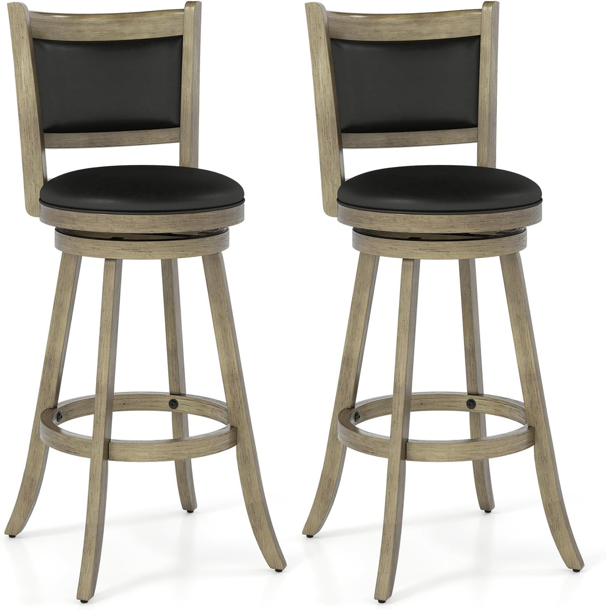 Goflame Accent Wooden Swivel Back Counter Height Bar Stool, Fabric Upholstered Design
