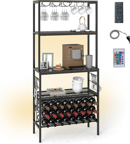 Goflame Wine Rack Freestanding Floor Wine Bar Cabinet w/Power Outlet & RGB Light