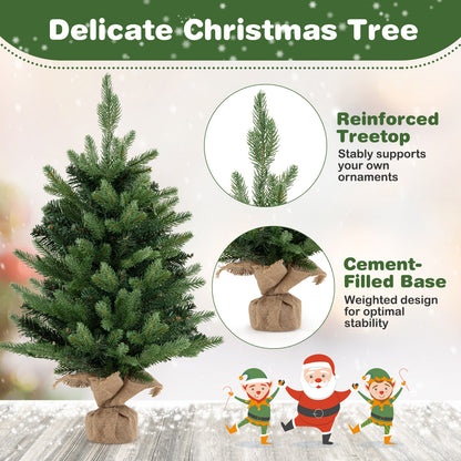 2FT Pre-Lit Artificial Mini Christmas Tree, Small Tabletop Xmas Fir Tree with 234 Branch Tips