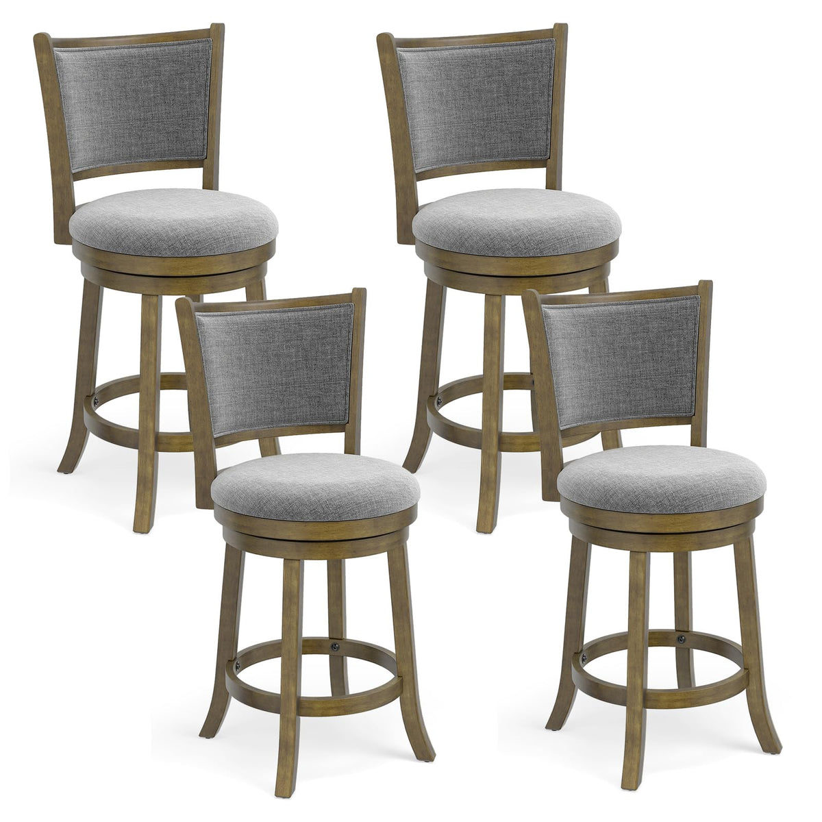 Goflame 25" Counter Height Bar Stools Set of 2/4 with Rubber Wood Frame & Upholstered Seat