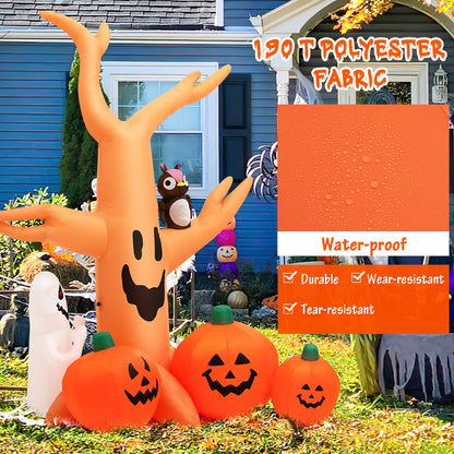 8 FT Halloween Inflatable Dead Tree with Pumpkins, Ghost and Owl, Blow up Yard Scary Tree with Bright LED Lights