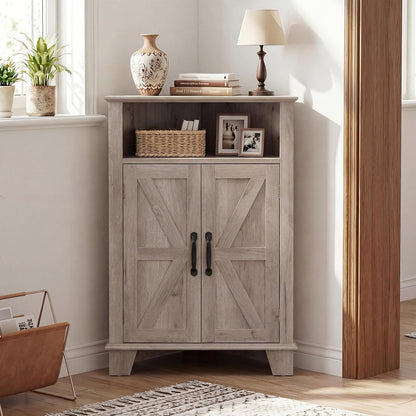 Goflame Bathroom Corner Storage Cabinet with Open Storage & Adjustable Shelf