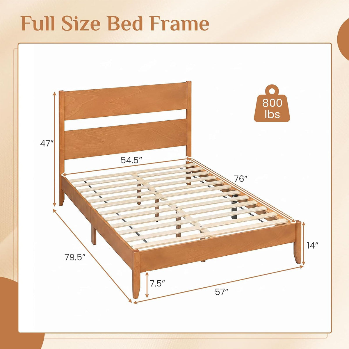 Goflame Queen/Full/Twin Size Wooden Bed Frame with Slatted Headboard