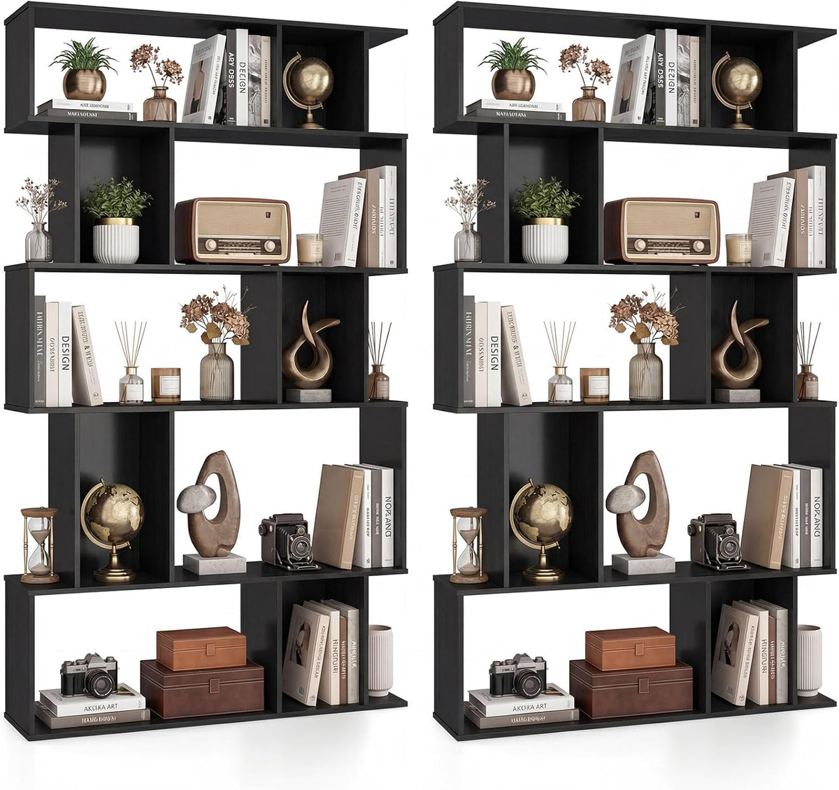 Goflame Geometric Bookshelf 5-Tier Bookcase with Open Shelves and Closed-back Cubes