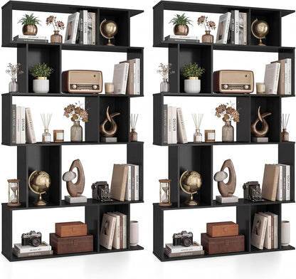 Goflame Geometric Bookshelf 5-Tier Bookcase with Open Shelves and Closed-back Cubes